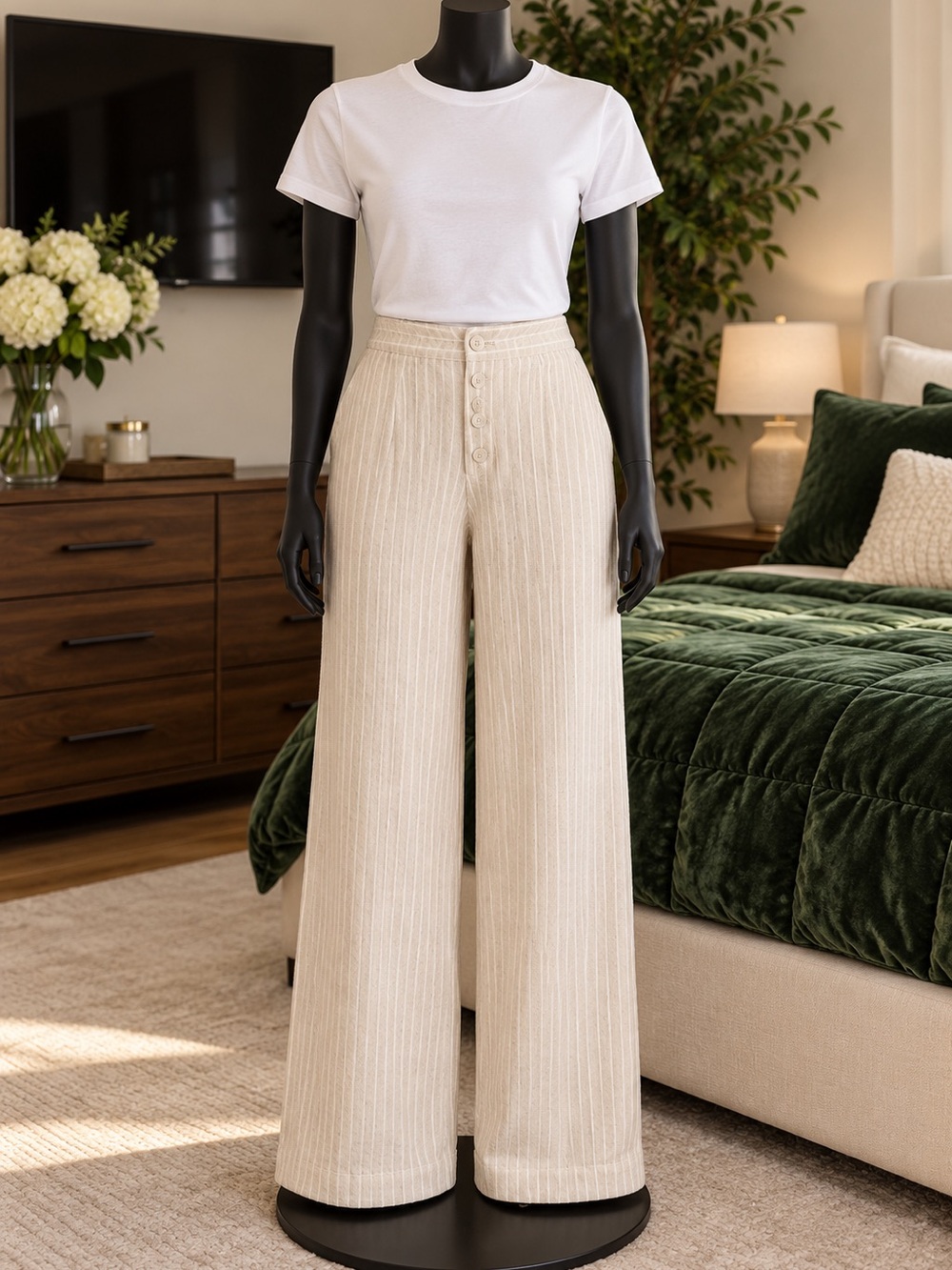Universal Thread Cream High-Rise Wide-Leg Button-Front Pants